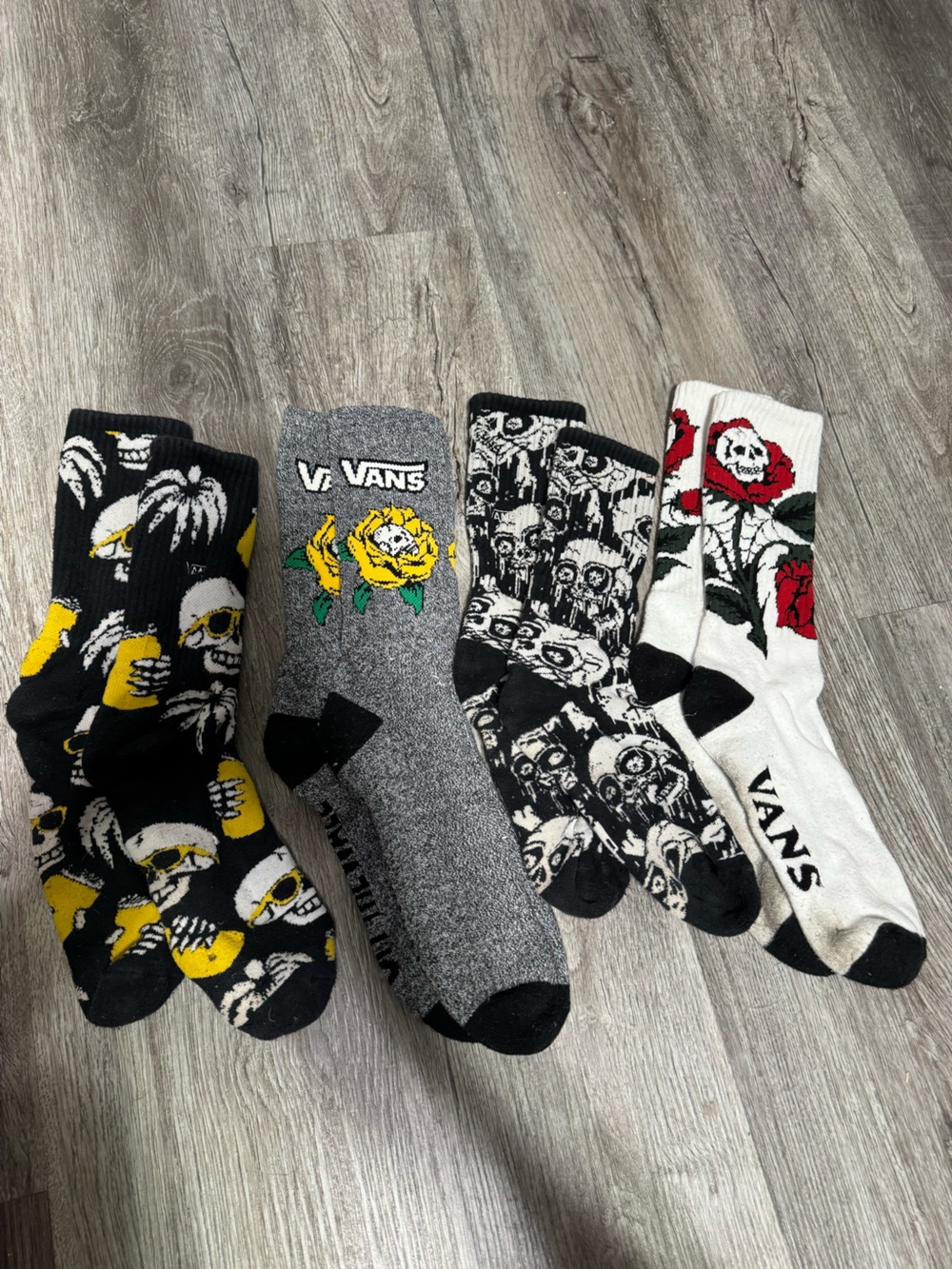 Vans Men’s Crew Socks - Black, Gray, White with Yellow & Red Accents